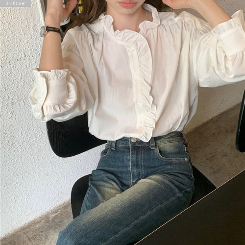 원스 프릴 오버핏 벌룬 하프 코튼 블라우스 2col 봄 가을 루즈핏 로맨틱 제이플로우