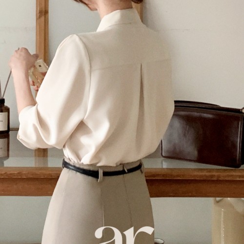 브이넥 타이 긴팔 블라우스 오피스 출근 데일리 하객룩 bs8425