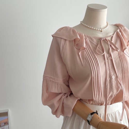 러플 핀턱 프릴블라우스 퍼프블라우스