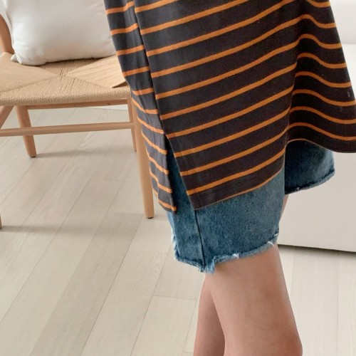 귀여운 오버핏 단가라 럭비 카라티 스트라이프 티셔츠 봄 여성 티셔츠 면 여자 맨투맨 박스티