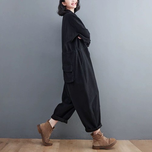 빈티지 여성 와이드핏 스트링 점프슈트 오버롤 작업복