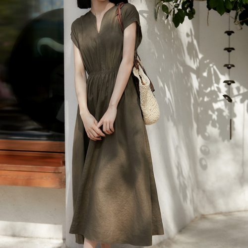 포니크랑 캡소매 린넨롱원피스 바스락 스모크밴딩원피스 중년여성 40대여름원피스 2color