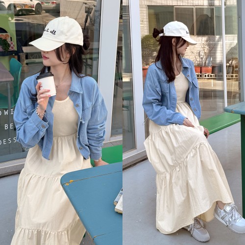 민소매 이너 레이어드 나시 플레어 캉캉 셔링 롱 바스락 원피스 봄 여름 가을 이올라