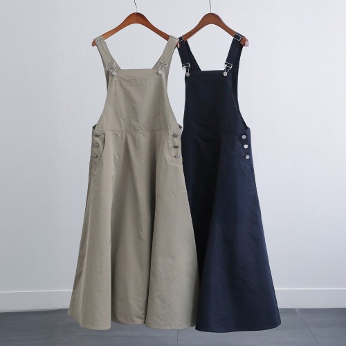 로제나 풍성한 A라인 플레어 오버롤 멜빵 뷔스티에 롱 원피스