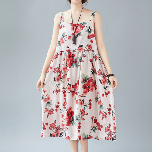 여성 원피스 꽃무늬 여자 플라워 민소매 봄 가을 여름 A라인 롱 나시 시원한 면 중년