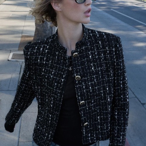 자라 트위드 메탈릭 하이넥 크롭 재킷 2293/650/093 BLACK / ECRU