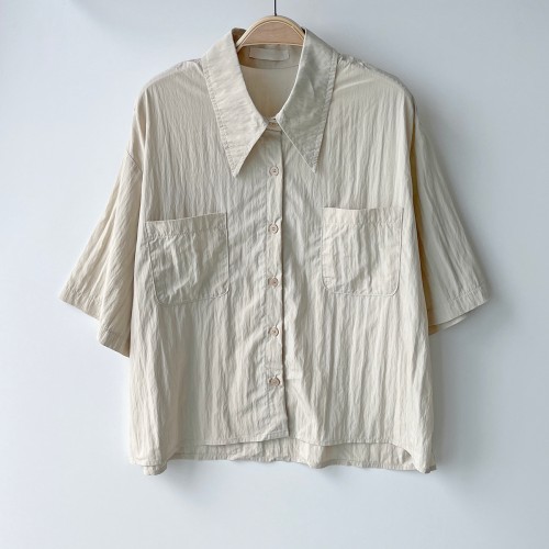 바스락셔츠 반팔셔츠 크롭남방 레이온블라우스