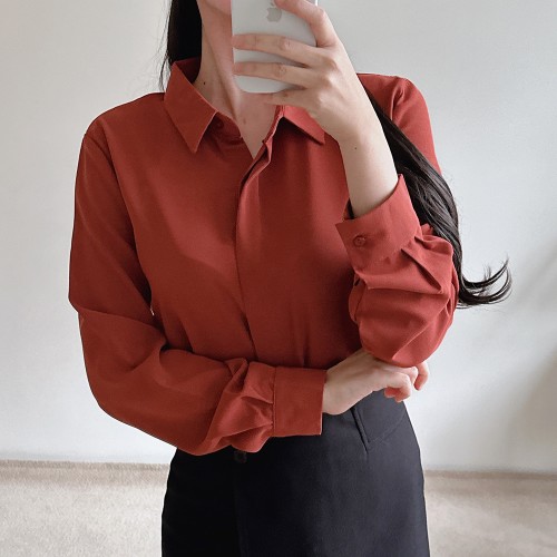 여성 블라우스 카라 셔츠 기본 링클프리 히든버튼 무지 면접 정장 하객 화이트 빅사이즈