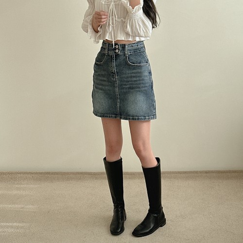 여성 데님 스커트 미니 스판 골반뽕 투버튼 청치마 인밴딩 4부 5부 키작녀 빅사이즈