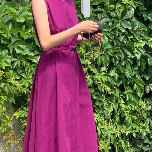 (자체제작)로이 에이라인 민소매 벨트 코발트 비비드 린넨 A라인 나시 롱 원피스(2color)