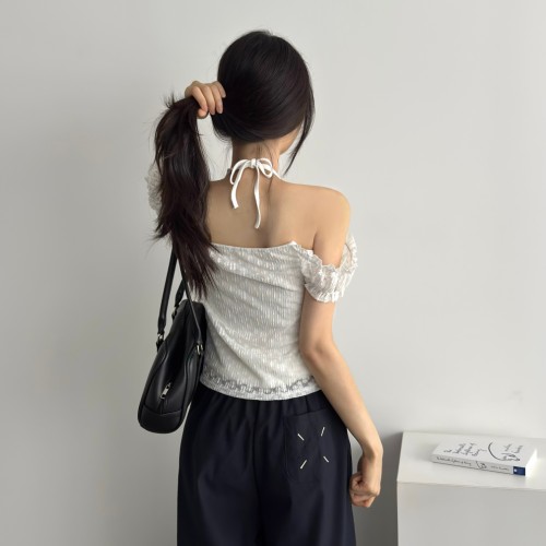 시스루 펀칭 블라우스 오프숄더 뷔스티에 아일렛블라우스