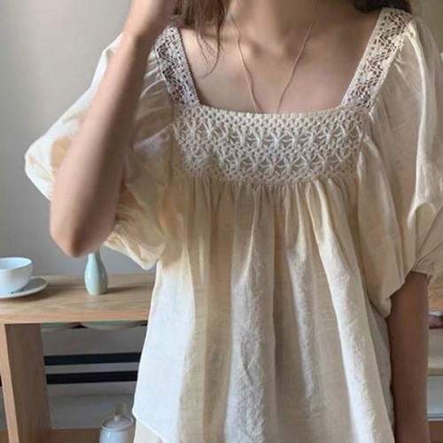 루즈핏 여성 블라우스 펀칭 여성 스퀘어넥 블라우스 데일리 여름