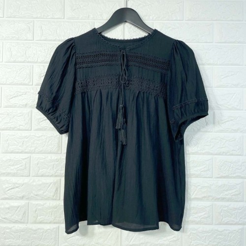 수술 아사코튼 여름반팔블라우스 캐쥬얼 시원한 펀칭블라우스 A라인 레이스소매 데일리룩