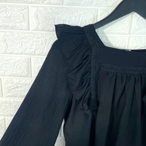 레이스펀칭 스퀘어넥 양프릴 긴팔블라우스 시원한 여신블라우스 여자여자몰