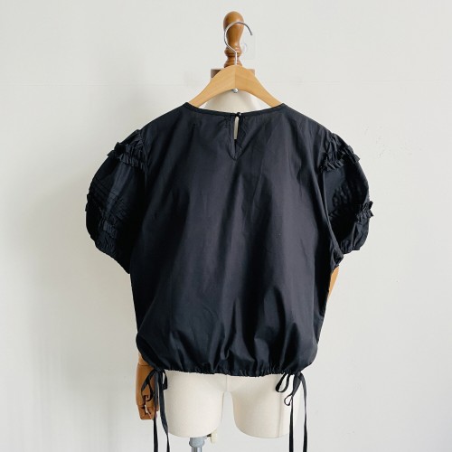 여름 크롭 반팔블라우스 여성 프릴 벌룬 스트링 셔링 블라우스