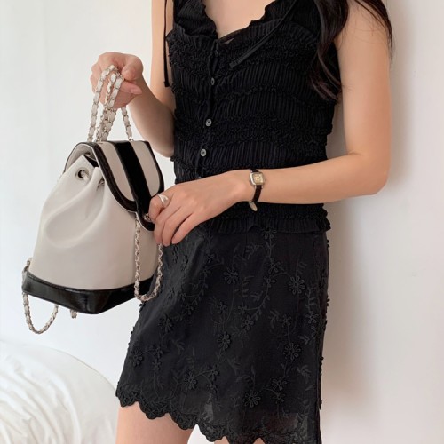 러블리 윙클 끈 나시 블라우스 크롭 레이어드 여성 블라우스 탑 이너 여자 여름블라우스 핑크