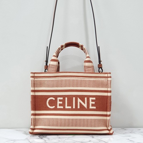 셀린느 스트라이프 텍스타일 스몰 카바스 토트백 시에나 199162FU628SI