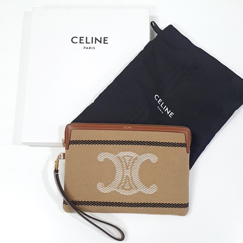 셀린느 여성 트리옹프 스트라이프 텍스타일 카프스킨 파우치백 베이지 10J502FVT02BL