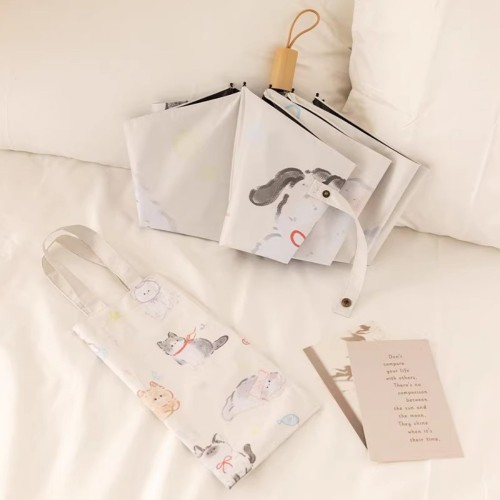고양이 우산 귀여운 3단 자동 학생 캐릭터 접이식 튼튼한 양우산 경량 암막 자외선차단 미니