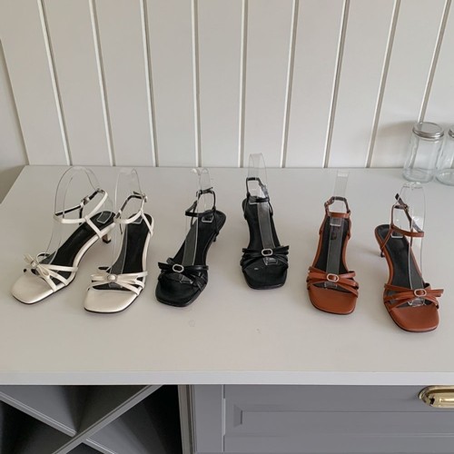 올리나 큐빅리본 여성여름샌들힐 여자발목버클스트랩샌들 블랙