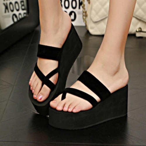 블랙 스트랩 샌들 통굽 끈 샌들 여성 여름 샌들